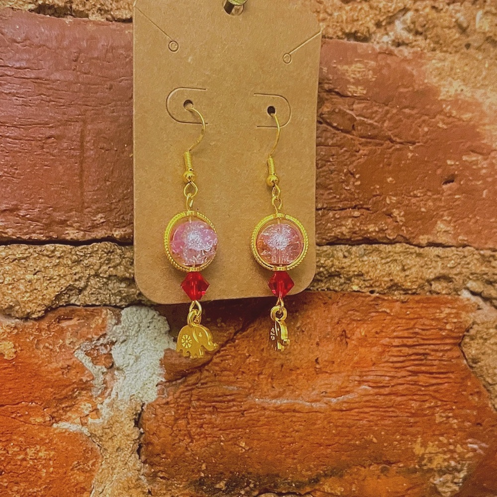Gold and Red Dangle Earrings